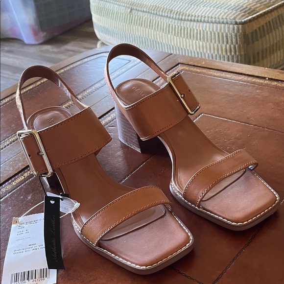 Mango Shoes - Leather  NWTs Mango Cognac 2&1/2 Heel Sandals Size 8